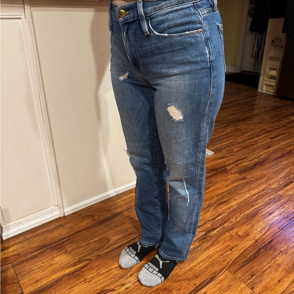 Frame Dark wash distressed denim jeans - Le Nouveau Straight Size 24 - Picture 4 of 5